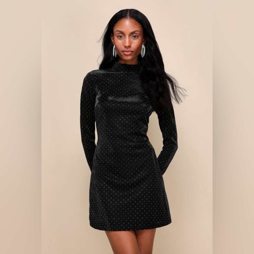 NWT Lulu’s Glittering Arrival Black Rhinestone Backless Mini Cocktail Dress